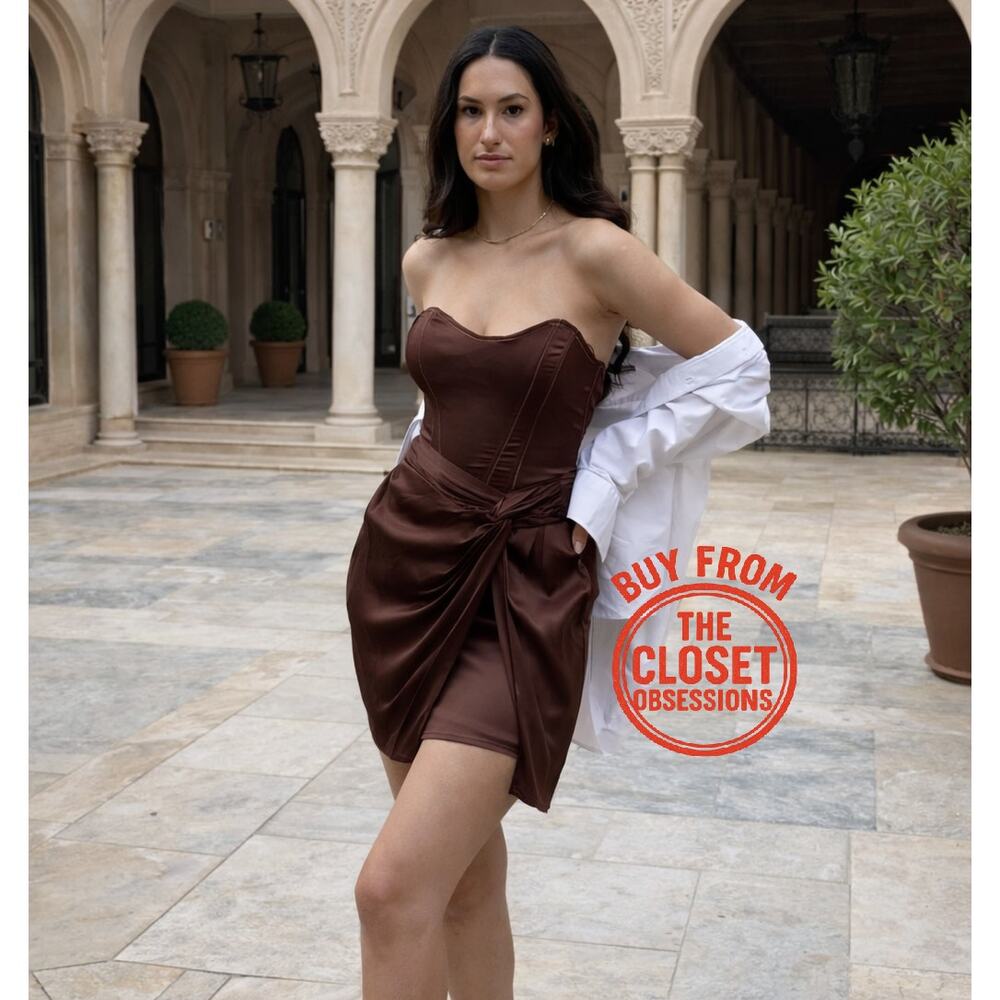 Zara Chocolate Brown Draped Strapless Mini Dress NWT - Picture 9 of 16